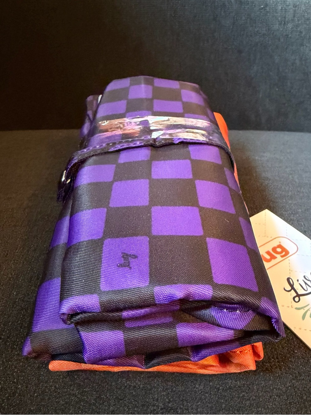 Lug Eco Shopper Tote Bag Set of 2 Halloween Haunted Squares Orange Purple Check